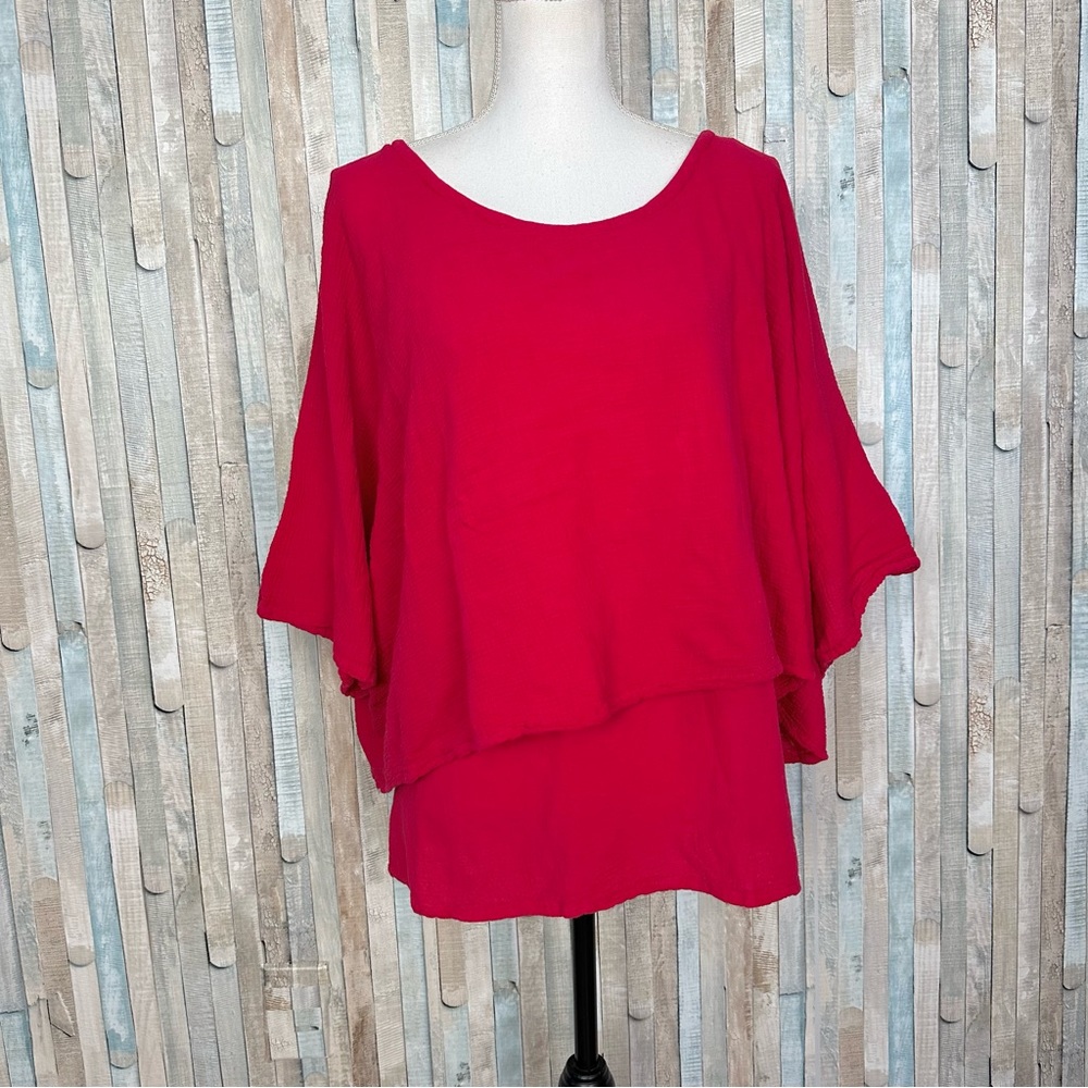 Oh My Gauze 1 S M Red Gauzy Cotton Layered Twins Top Blouse Boho Lagenlook - Picture 1 of 8